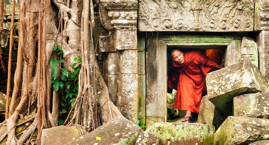 Monk in Angkor Wat of Cambodia