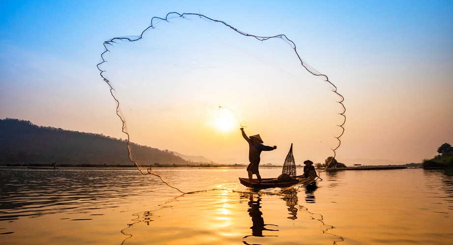 Fishing with nets on the Mekong River