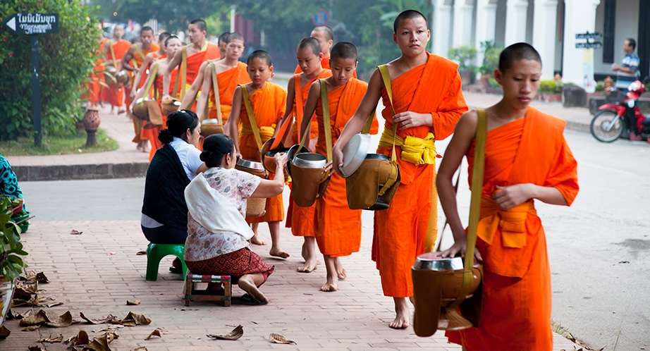 The monk went begging for alms in Luang Prabang