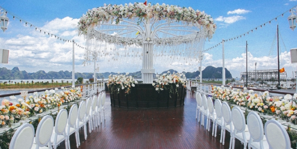 Wedding event set up on board