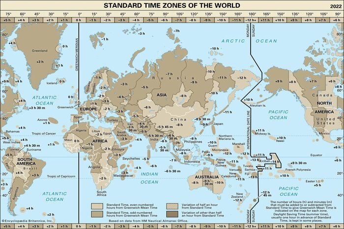 The standard time zones of the World