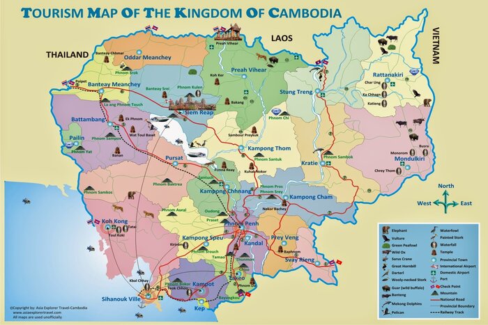 Cambodia travel map, useful information for tourists 