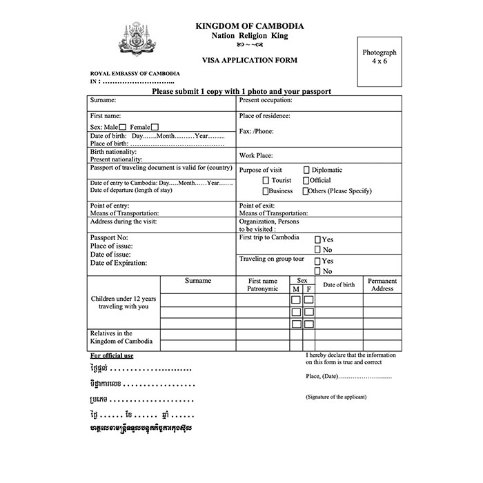 Visa application form