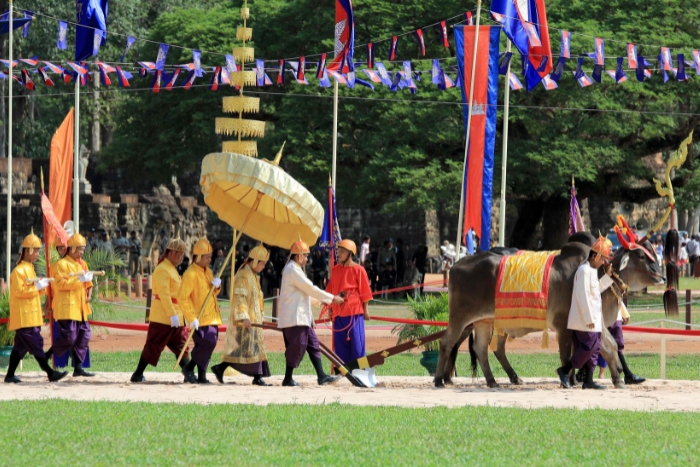 The Royal Ploughing Ceremony in Cambodia in May is a traditional and symbolic event