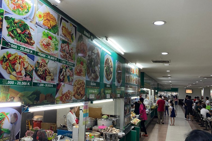 Quick bites at Talat Sao’s food court—perfect for refueling during a day of shopping in Vientiane