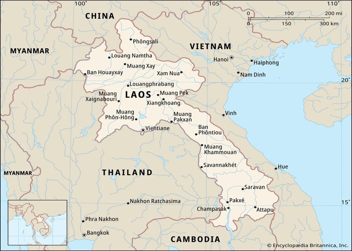 Map of Laos in Southeast Asia