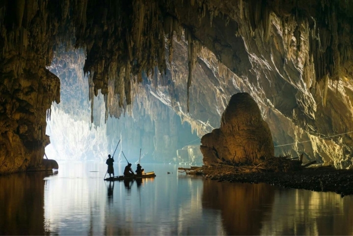 Exploring Tham Nam Caves