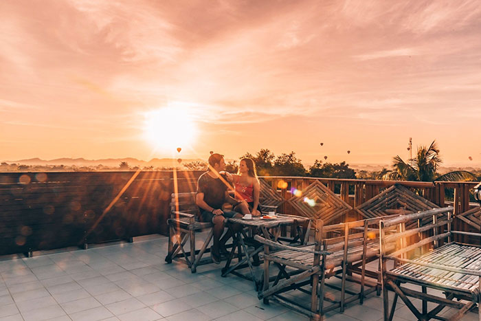 Sunrise on the rooftop of Bagan View hotel