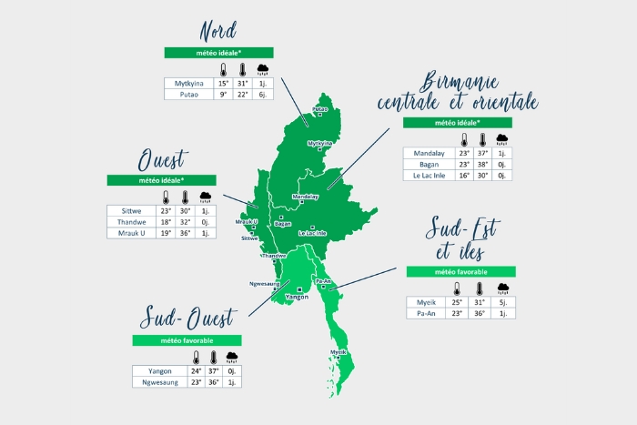 Weather map in March in Myanmar (Source:www.ou-et-quand.net)