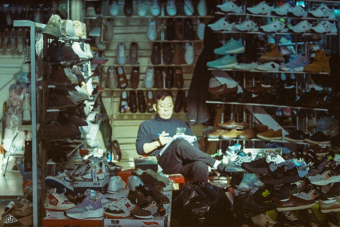 A shoes shop inside Dong Xuan market.