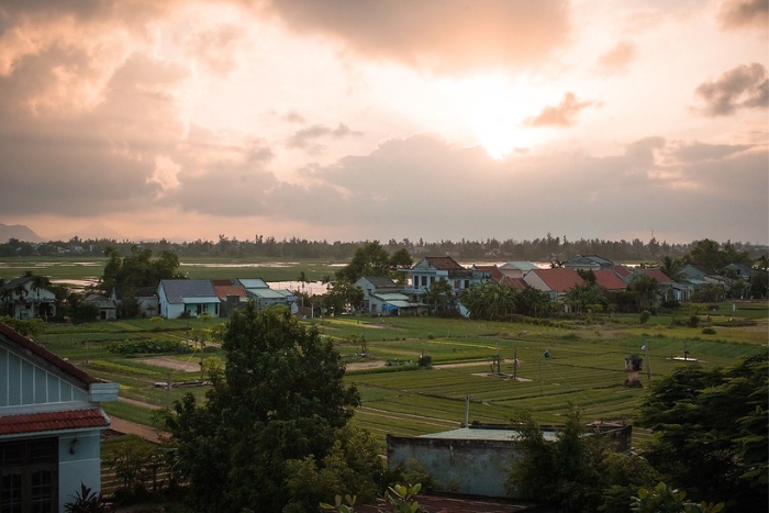 Beautiful and rustic village under the sunset