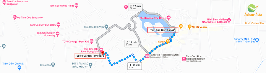 Map from Tam Coc Pier to the restaurant