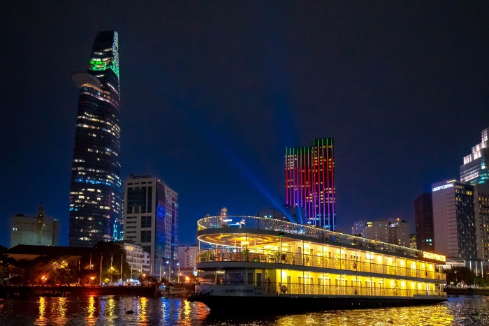 Saigon at night with bright lights