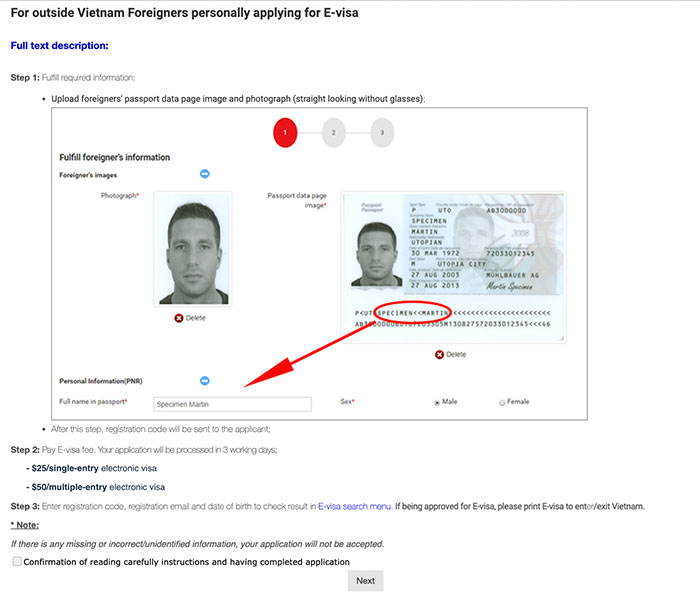 Step 3 to apply for an e-visa