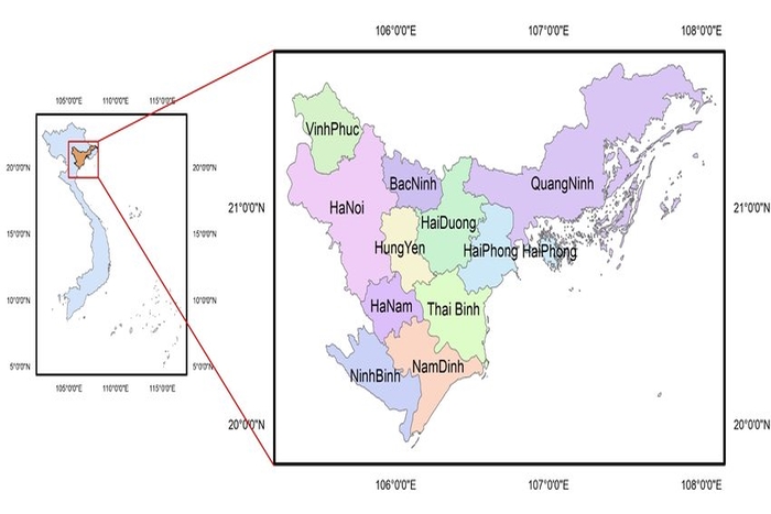 The Red river delta map 