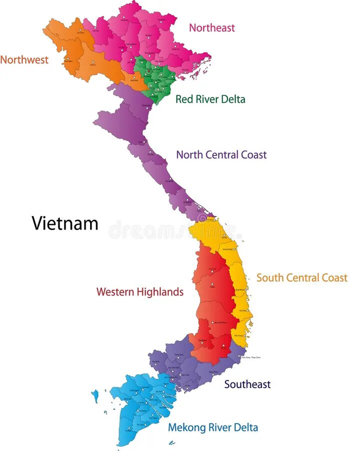 Vietnam map divided into regions