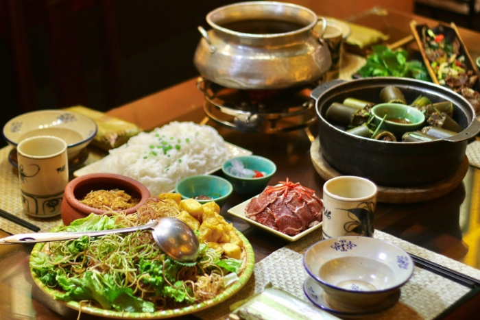 Typical hot pot meal at the restaurant